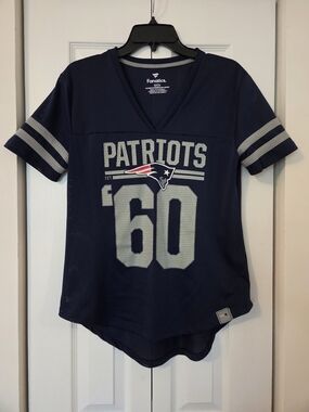 Fanatics Navy New England Patriots Women's V-Neck Jersey with Gray Accents